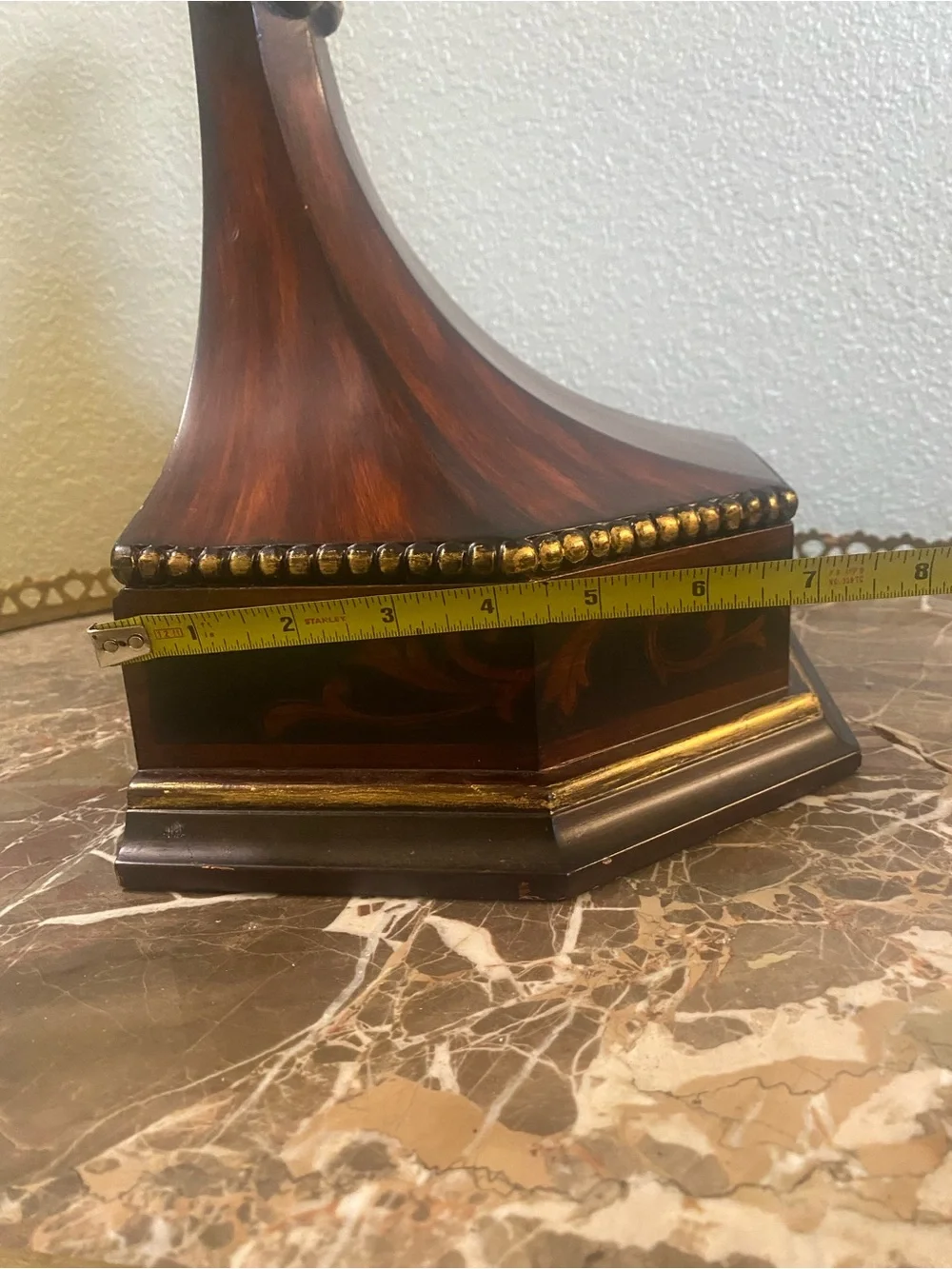 Antique Neoclassic Style Wood Wall Decor Octagonal Top Shelf w/Mahogany Veneer